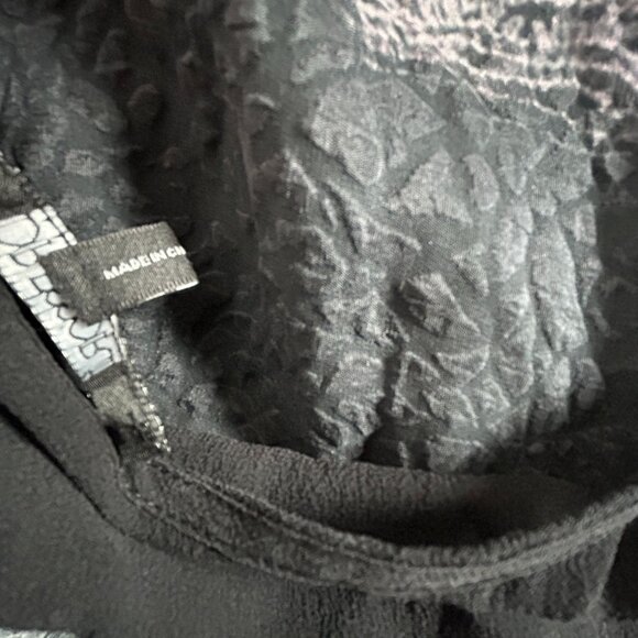 Dressori Womens Sheer Black/White Abstract Grid Textured Silk Tunic Top Medium - Picture 4 of 9